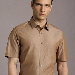Louis Philippe Slim Fit Textured Spread Collar Half Sleeves Pure Cotton Formal Shirt-picture-21