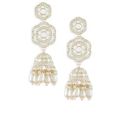 Zaveri Pearls Gold-Plated Austrian Diamond Studded & Beaded Dome Shaped Jhumkas-58