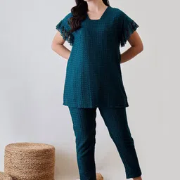 The Kaftan Company Textured Tunic With Trousers Co-Ords-53