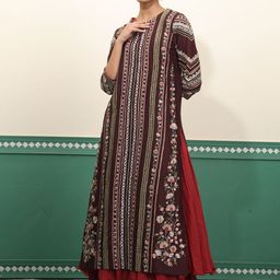 SAMANT CHAUHAN Floral Embroidered Cotton Silk Fit & Flare Maxi Ethnic Dress-image-44