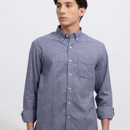 Espanshe Men Textured Button-Down Collar Pure Cotton Casual Shirt-image-79