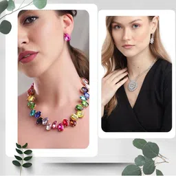 Anouk Combo Of Two Gold Plated Multi Color Crystal AD Gemstone-Studded Jewelry Set With Ring image 2