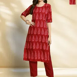 HERE&NOW Selection Of 2 Floral Printed Round Neck Straight Kurta-picture-12