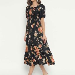 Raiyani Enterprise Women Floral Printed Puff Sleeves Fit & Flare Dress-image-95