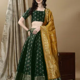 JULEE Floral Woven Design Ready to Wear Lehenga & Unstitched Blouse With Dupatta-image-9
