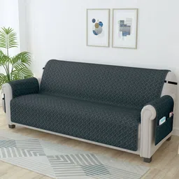 Story@home Grey Self Design Microfiber 4 Seater Sofa Cover With Arms-picture-58
