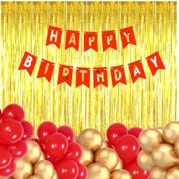 Solid HAPPY BIRTHDAY RED BANNER 2 PCS GOLDEN CURTAIN 50 PCS RED AND GOLD BALLOONS Balloon-29