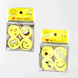 Emoji Smile Erasers Fancy Eraser Rubber Assorted Style. (Pack Of 2) Non-Toxic Eraser-0