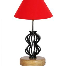 Devansh Red & Black Solid Table Lamp With Wood Base image 4
