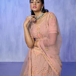 Fusionic Embroidered Thread Work Semi-Stitched Lehenga & Unstitched Blouse With Dupatta image 4