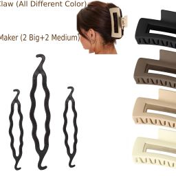 Combo 8 Pcs Premium Matt Finishing Rectangle Hair Claw Clip & Magic Juda Twister Hair Accessory Set-image-39