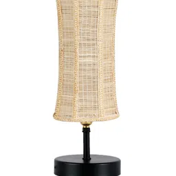 Devansh Beige Colored & Black Solid Table lamp with Bamboo Shade image 3