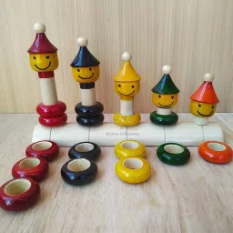 kishore collection Wooden RolyPoly Toy-Stacking Color Matching Toy Set of 2 with 15 Rings for Kids image 5