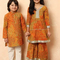 Readiprint Fashions Boys Floral Printed Mandarin Collar Pure Cotton Kurta With Pyjama-38
