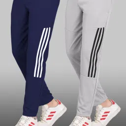 Pack of 2 Men Striped Blue, Grey Track Pants-6