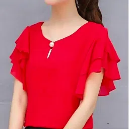 Casual Flutter Sleeves Solid Women Pink Top-image-46