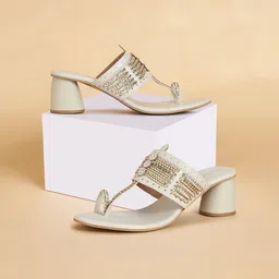 Forever Glam by Pantaloons Women Embellished PU Ethnic Block Sandals-picture-27