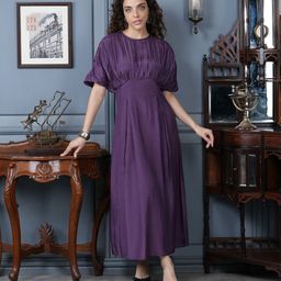 JISORA Women Solid Purple Russian Silk Dress-image-34