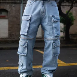 Powerlook Men Relaxed Baggy Fit Mildly Distressed Light Fade Cotton Jeans-image-40