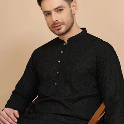Anouk Floral Embroidered Chikankari Mandarin Collar Pure Cotton Straight Kurta-image-31