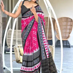 Moda Rapido Women Colourblocked Pure Cotton Designer Block Print Saree-picture-31