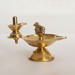 Exotic India Yellow Textured Brass Nandi Diya With Shiva Linga-image-11