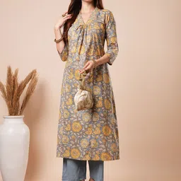 Globus Floral Printed A-Line Pure Cotton Kurta with Trousers-image-32