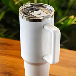 macmerise White Stainless Steel Double-Wall Insulated Steel Tumbler With Lid & Straw-image-85