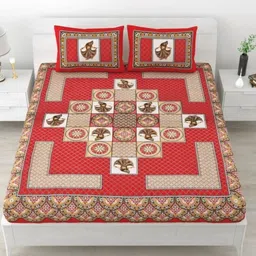 POORAK Red & Green Floral 104 TC King Bedsheet Set 0.9 mx 1 m-picture-16