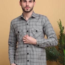 KLOTTHE Men Spread Collar Tartan Checked Wool Casual Shirt-image-24