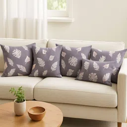 PRTREND Grey & Mauve Set of 5 Floral Square Cushion Covers-2