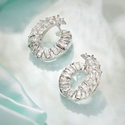 Priyaasi Silver-Plated American Diamond-Stone Studded Geometric Style Studs-2