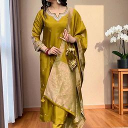 KALINI Women Ethnic Motifs Regular Sequinned Pure Cotton Kurta & Pyjamas With Dupatta-image-94