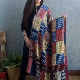 Weaves of Tradition Ethnic Motifs Printed Block Print Dupatta with Patchwork-7