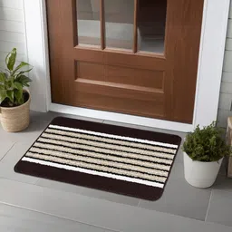 Kuber Industries Brown & Black 3 Pieces Striped Anti-Skid Micrfiber Door Mats-image-74