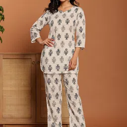 Rouhab Printed Pure Cotton Round Neck Top With Trousers Co-Ords Set-picture-34