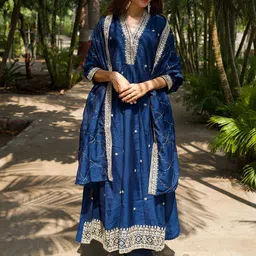 MOKOSH Women Ethnic Motifs Embroidered Regular Kurta with Trousers & Dupatta-image-47