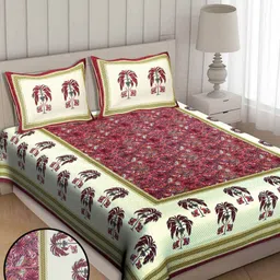 COLOURSBLOCK Maroon & Yellow Ethnic Printed 144TC Cotton King Bedsheet Set 2.35 m x 2.70 m-picture-22