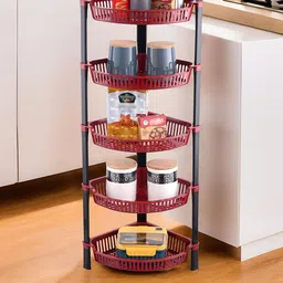 Kuber Industries Brown & Black 5 Tier Folding Fruit & Vegetable Basket Stand-44