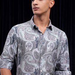 HIGHLANDER Men Spread Collar Ethnic Printed Cotton Slim Fit Casual Shirt-image-56