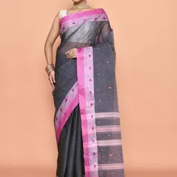 PUKU Ethnic Motifs Patchwork Pure Cotton Taant Saree-picture-22
