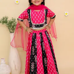 JUNITOS Girls Printed Foil Print Ready to Wear Lehenga & Blouse With Dupatta-image-85
