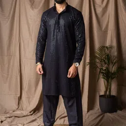 Rawayi Embroidered Band Collar Sequins Straight Kurta-picture-20
