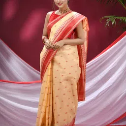 TANTLOOM Geometric Woven Design Pure Cotton Taant Saree-image-57