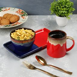 Arrabi Red & Blue Solid Ceramic Glossy Mug and Bowl Set of Cups and Mugs-23