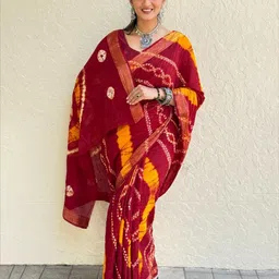 HERE&NOW Tie and Dye Pure Cotton Block Print Saree-40