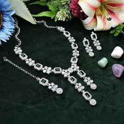 VATSALYA creation Rhodium-Plated Artificial Stone Studded Jewellery Set-image-32