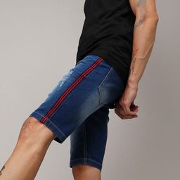 Campus Sutra Men Striped Regular Fit Mid-Rise Denim Shorts-picture-23