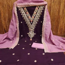 HERE&NOW Women Purple Embroidered Art Silk Unstitched Dress Material-picture-29