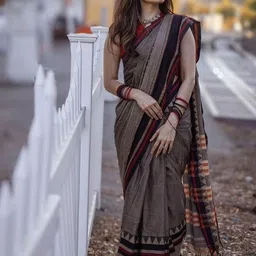 SRILOK solid Pure Cotton Khadi saee with solid border-picture-36